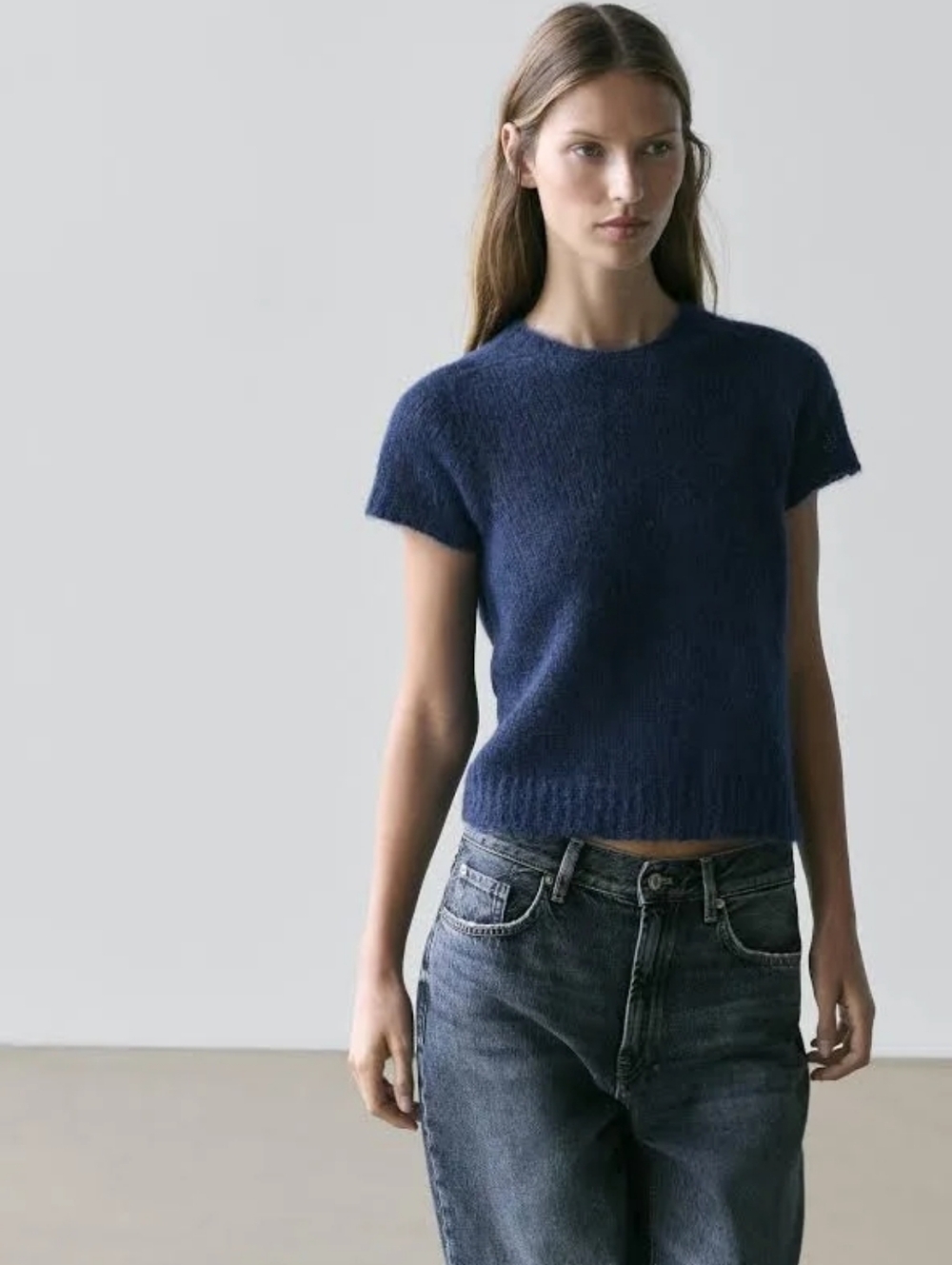 SHORT SLEEVE KNIT ALPACA BLEND SWEATER (NEW. Never wore)